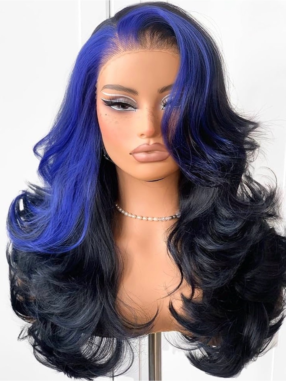 Vibrant Blue & Black Layered Women’s Wig - Lace Front pre cut lacefront NEW